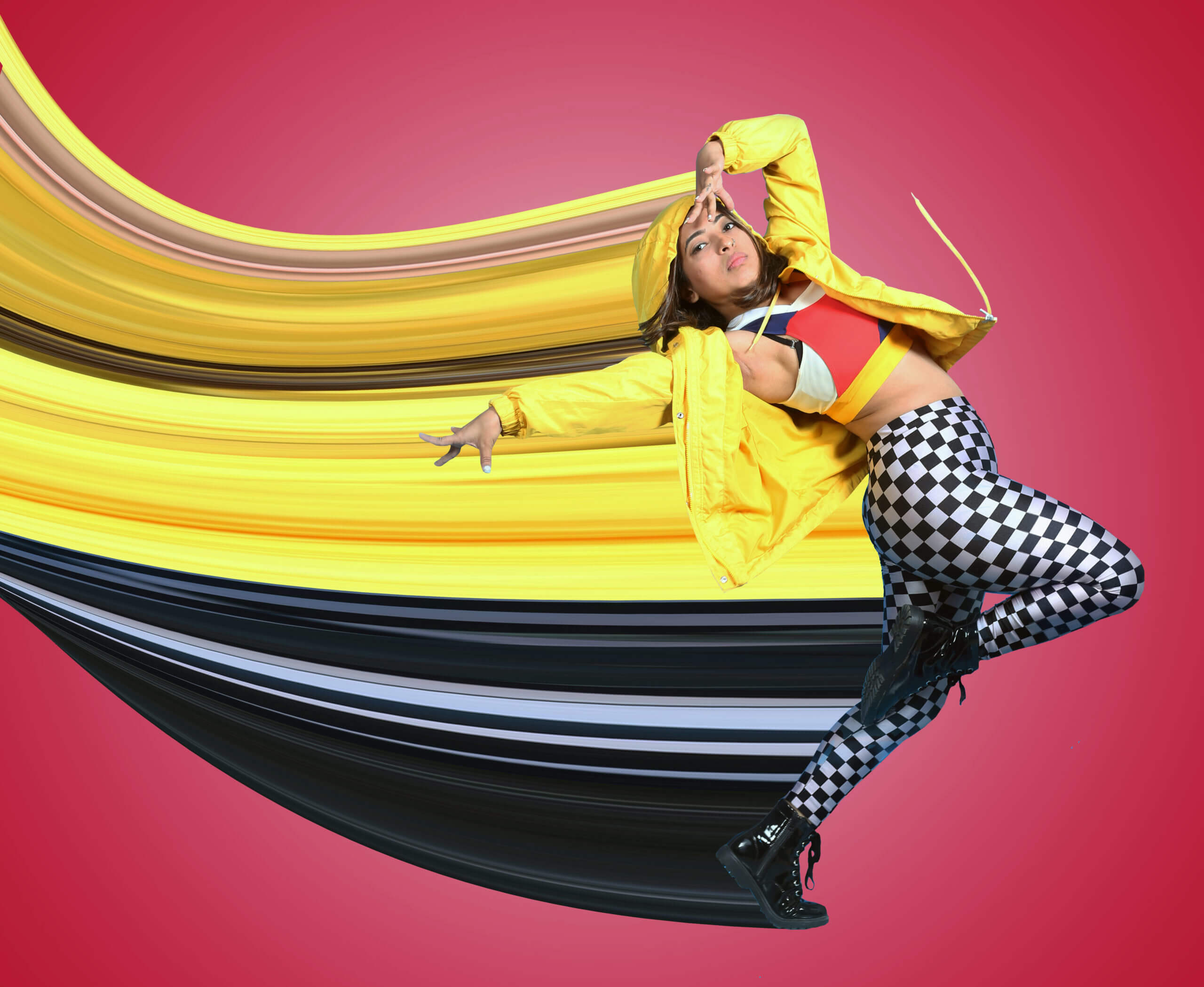 A jazz funk dancer strikes a pose